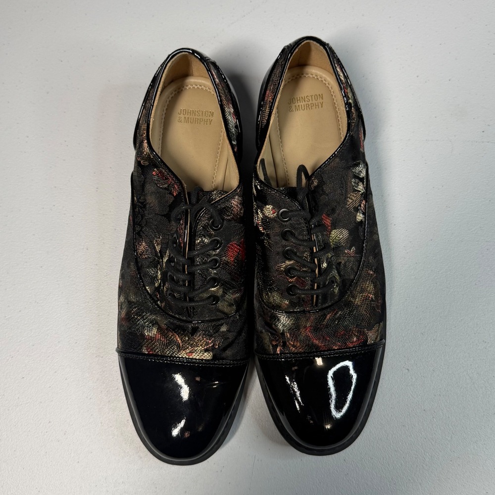 Johnston & Murphy Oxford 9 Black Floral Tapestry Patent Leather J&M Flex - Picture 4 of 9